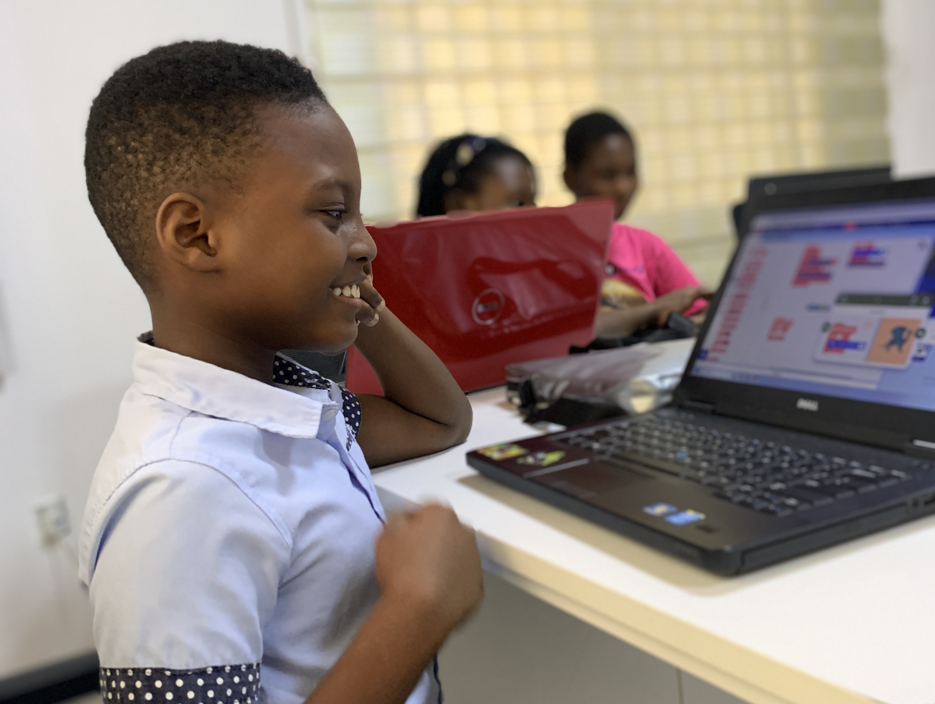 Students in coding class